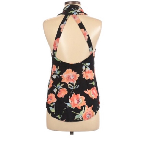 MINK PINK Black Floral Cutout Back Racerback Sleeveless Button Down Blou… - Picture 2 of 6